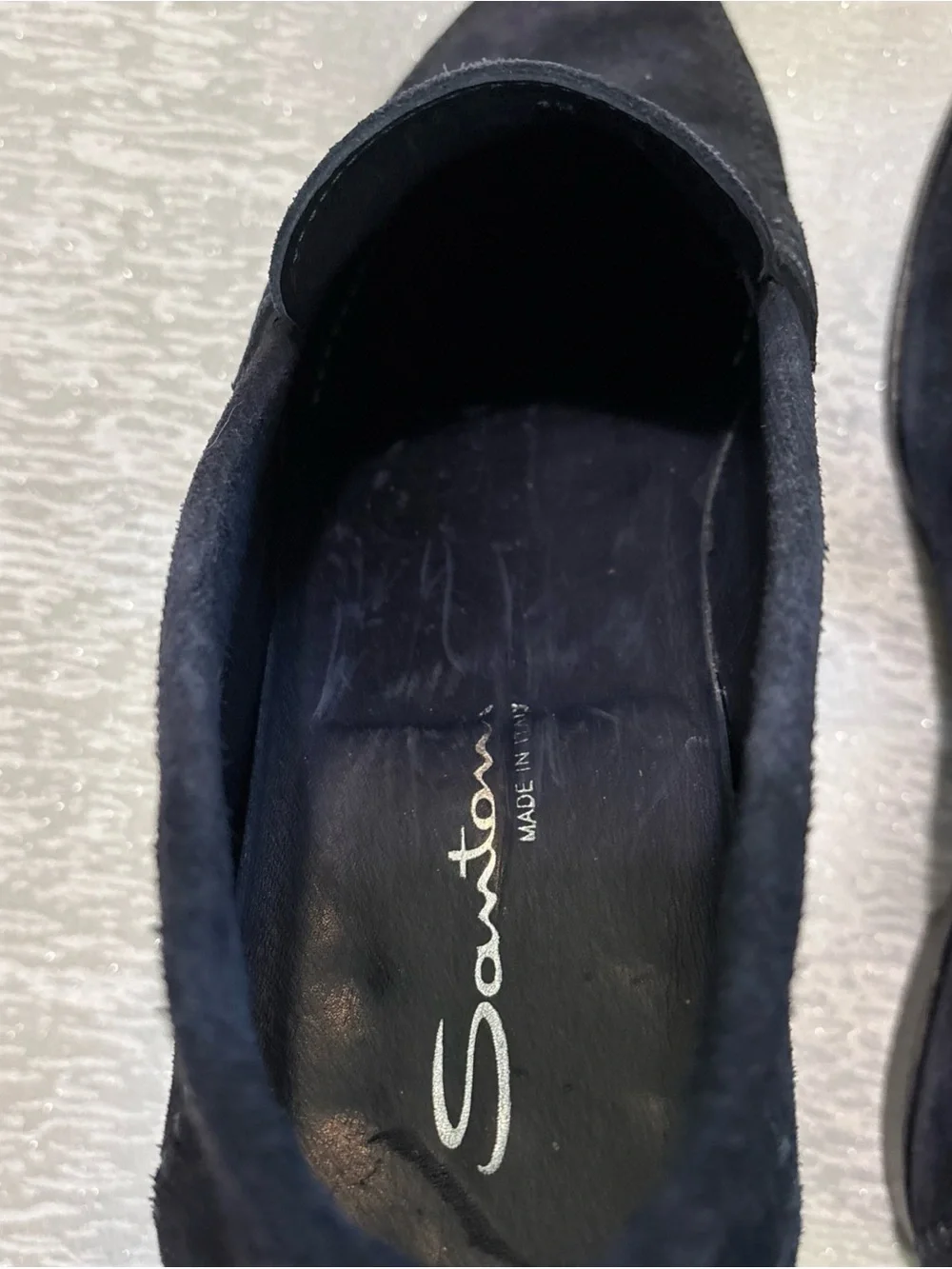 Santoni Men's Dark Navy Suede Penny Loafers Sz 10D